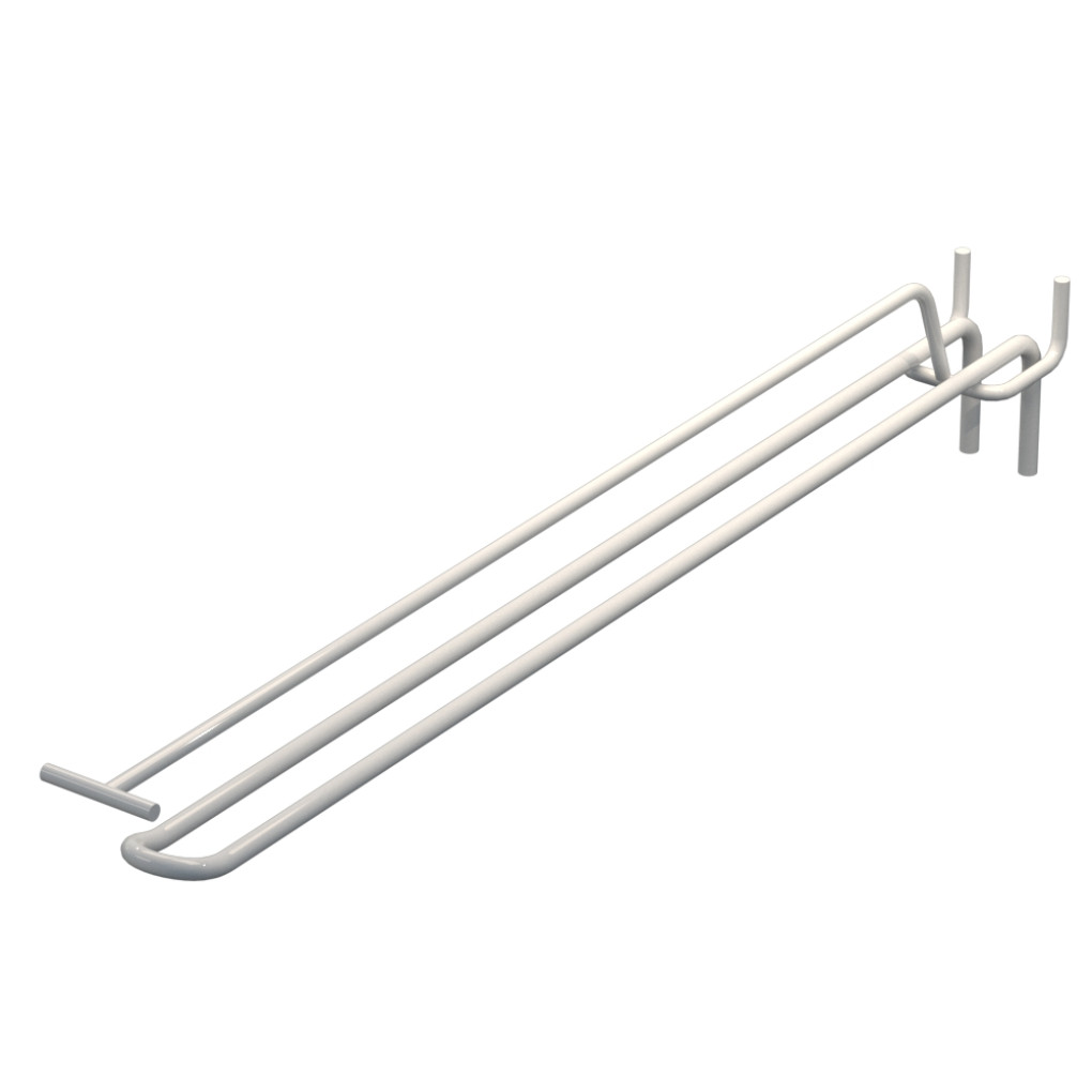 Крючок двойной с ценникодержателем для перфорации L-350 мм, d-5, Шаг 25 Белый RAL9003 
