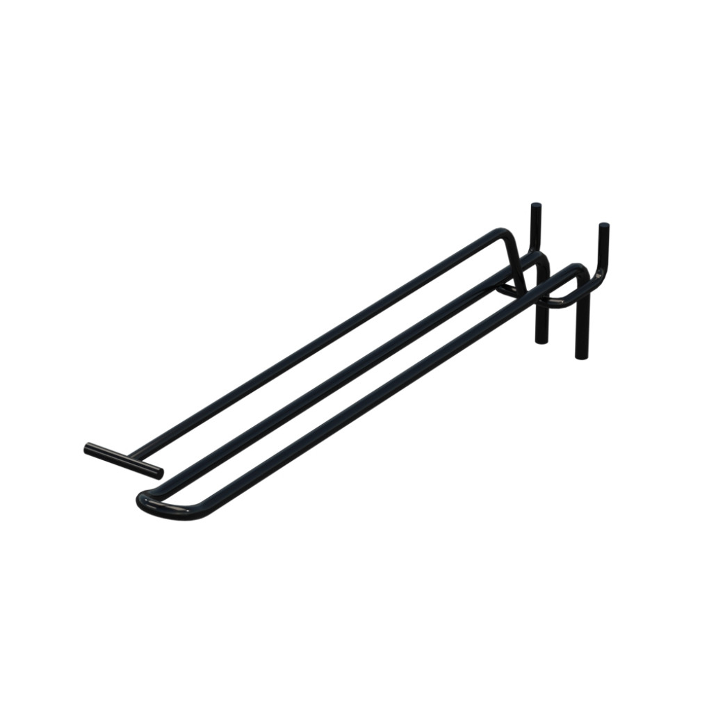 Крючок двойной с ценникодержателем для перфорации L-250 мм, d-5, Шаг 25 Черный RAL9005 