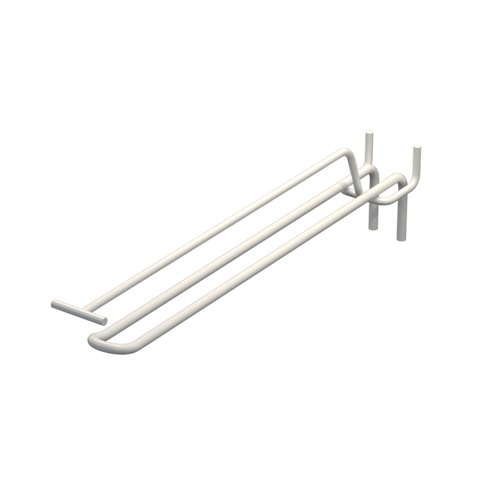 Крючок двойной с ценникодержателем для перфорации L-250 мм, d-5, Шаг 50 Белый RAL9003 