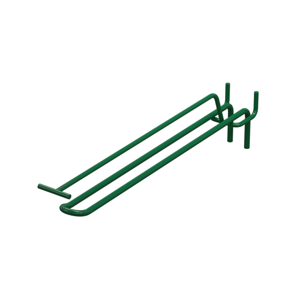 Крючок двойной с ценникодержателем для перфорации L-250 мм, d-5, Шаг 50 Зеленый RAL6029 