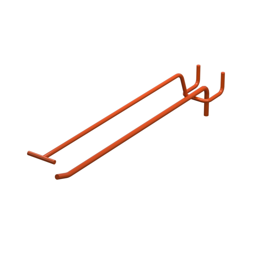 Крючок одинарный с ценникодержателем для перфорации L-250 мм, d-5, Шаг 35 Оранжевый RAL2004