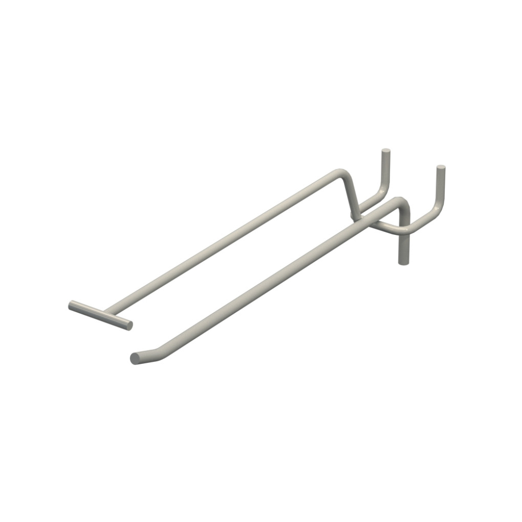 Крючок одинарный с ценникодержателем для перфорации L-200 мм, d-5, Шаг 25 Светло серый RAL7035