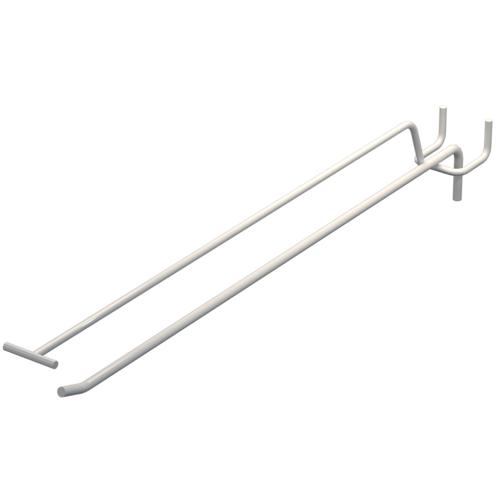 Крючок одинарный с ценникодержателем для перфорации L-350 мм, d-5, Шаг 40 Белый RAL9003