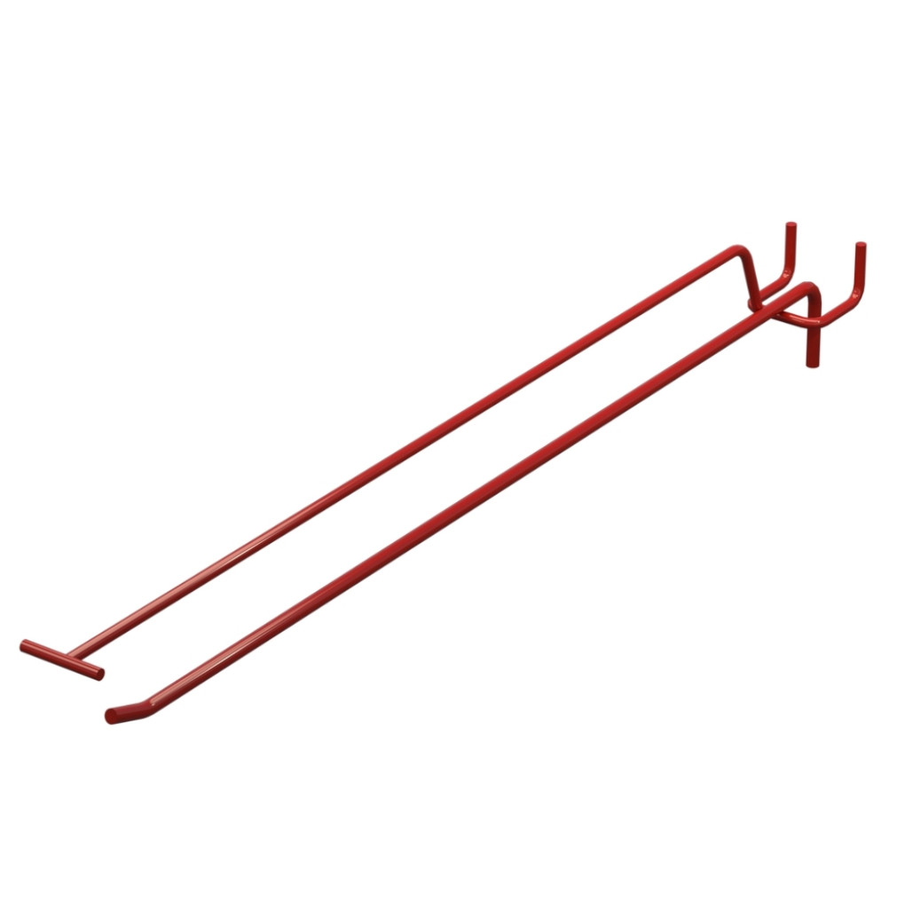 Крючок одинарный с ценникодержателем для перфорации L-400 мм, d-5, Шаг 30 Красный RAL3020