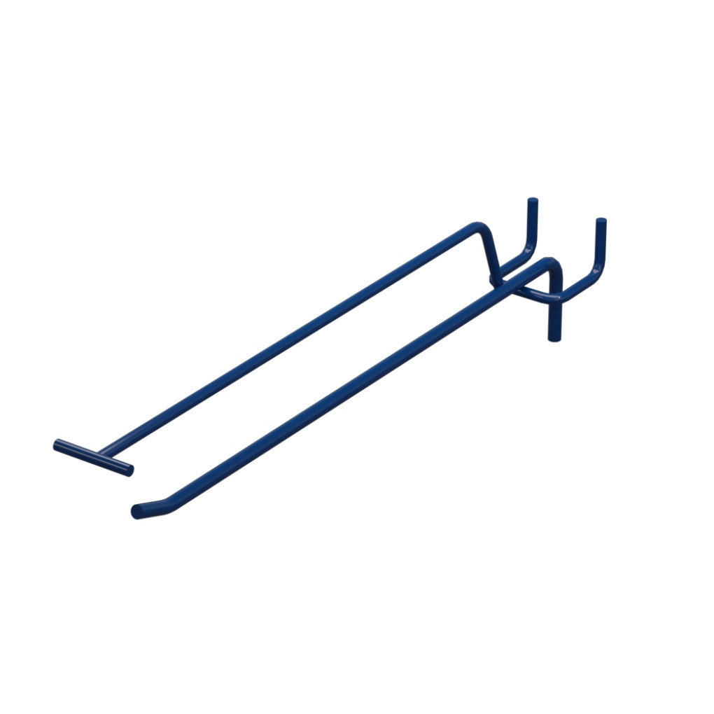 Крючок одинарный с ценникодержателем для перфорации L-250 мм, d-5, Шаг 50 Синий RAL5002