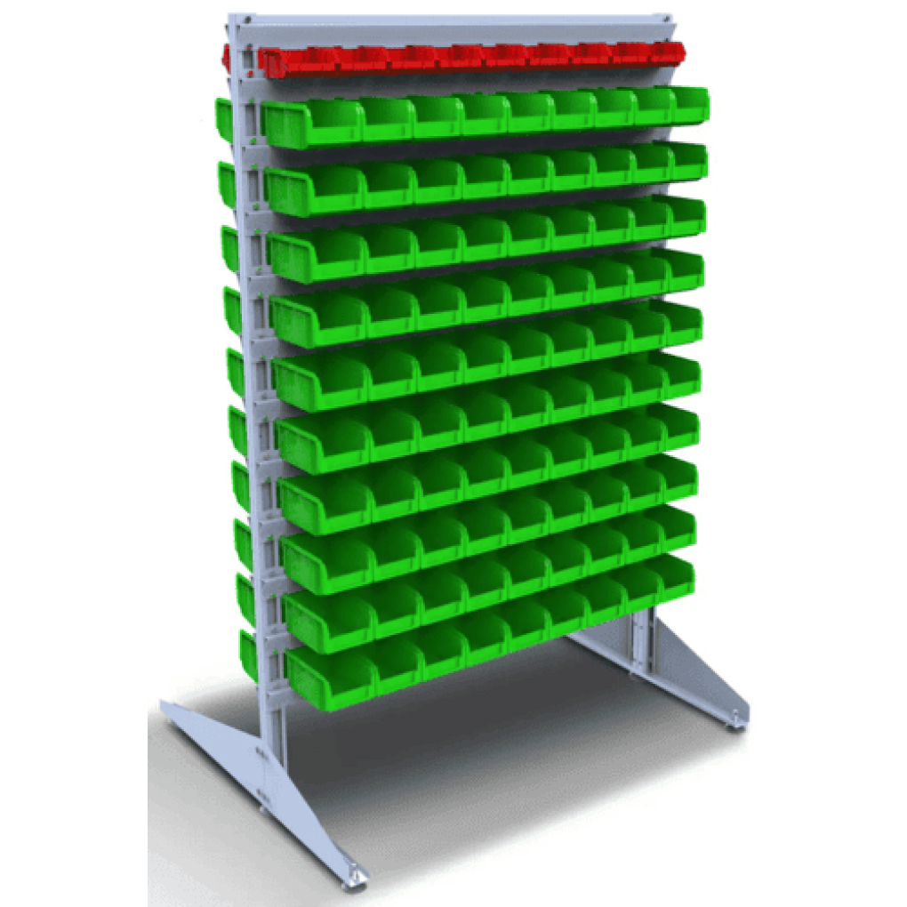 Стеллаж с пластиковыми контейнерами под мелкие детали - 198 ящиков