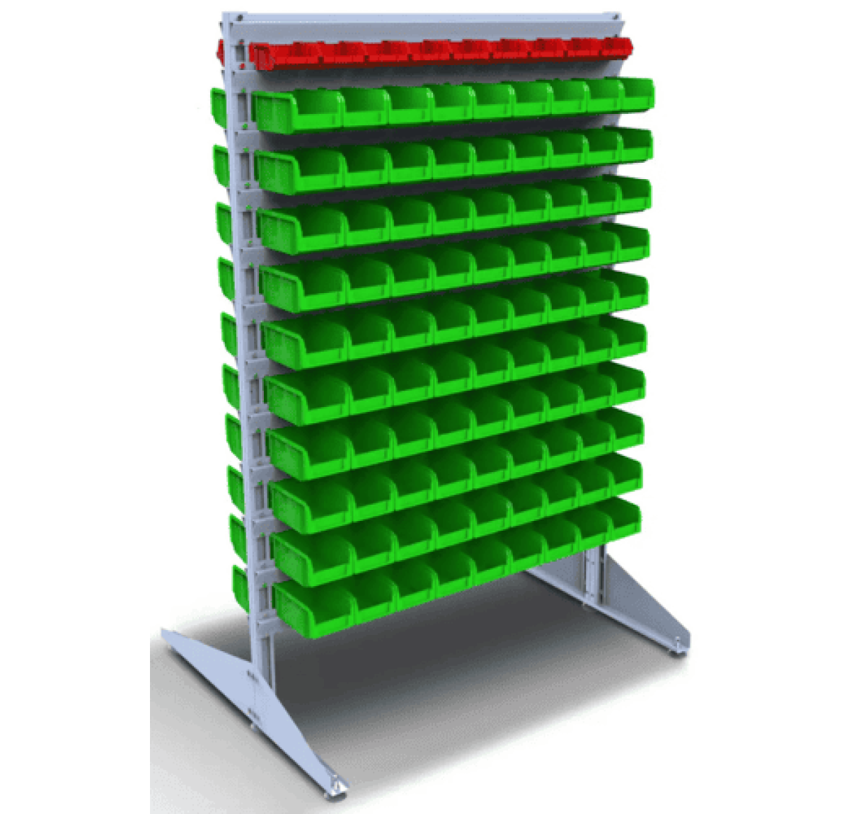 Стеллаж с пластиковыми контейнерами под мелкие детали - 198 ящиков