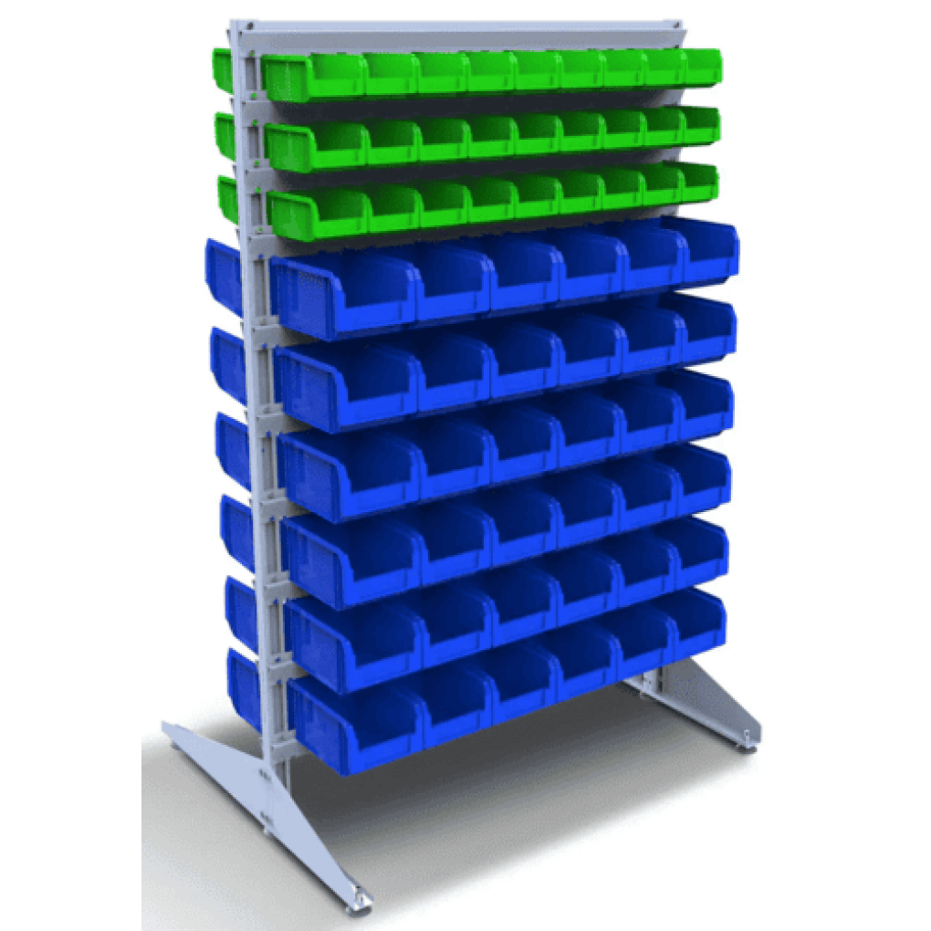 Стеллаж для хранения метизов в магазин на 126 пластиковых боксов