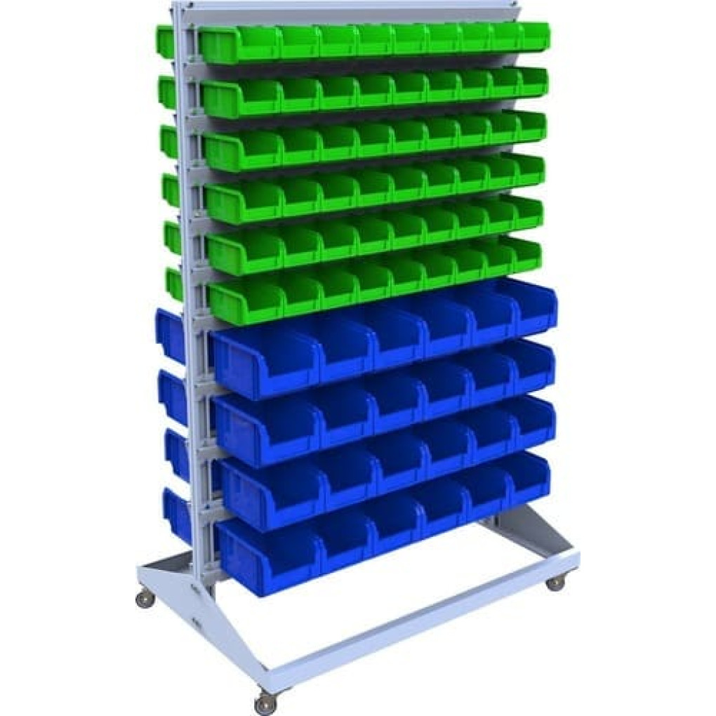 Стеллаж для метизов с пластиковыми ящиками - 156 ящиков