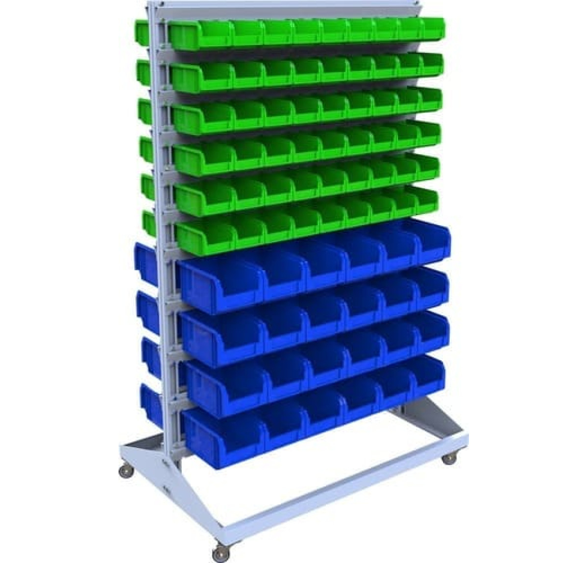 Стеллаж для метизов с пластиковыми ящиками - 156 ящиков