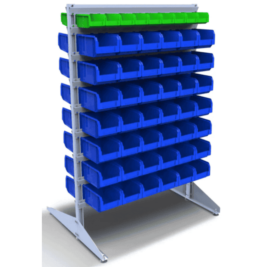 Стеллаж на 102 пластиковых ящика для болтов и запчастей