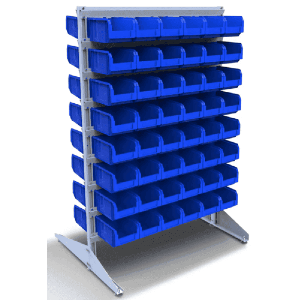 Стеллаж металлически с пластиковыми ящиками для хранения - 96 лотков