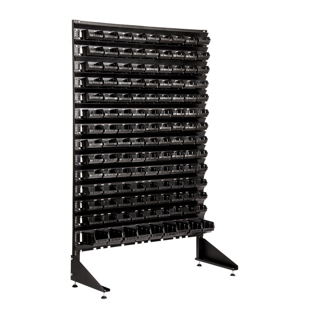 Стелаж для металовиробів на 126 чорних ящиків