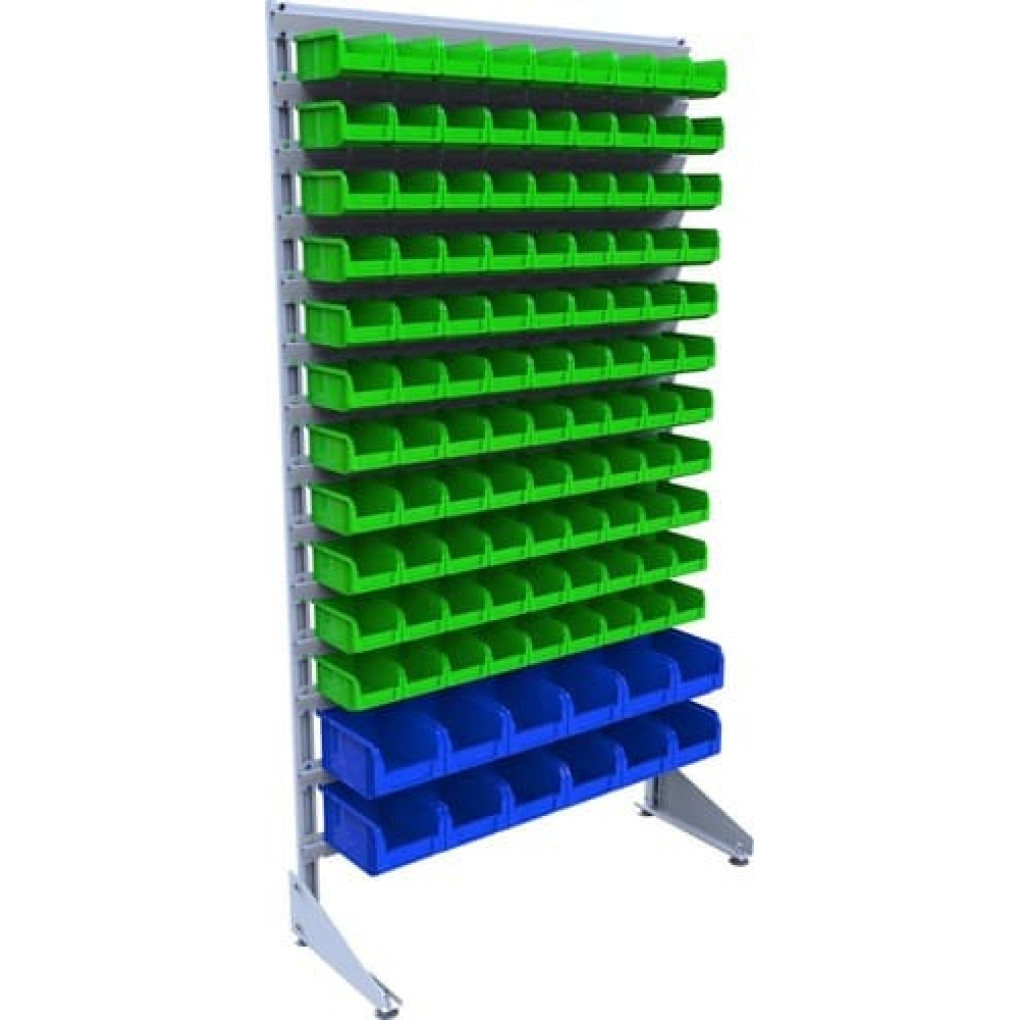 Торговый стеллаж для магазина метизов - 111 пластиковых ящика