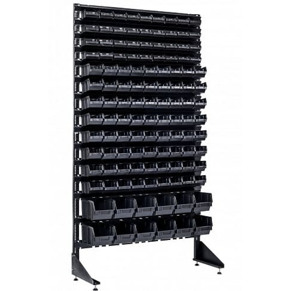 Стелаж з лотками для металовиробів на 120 ящиків пластикових