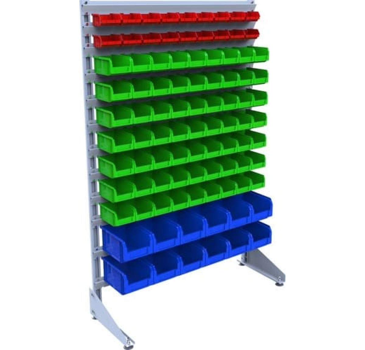 Стелаж на склад для зберігання металовиробів на 93 контейнери