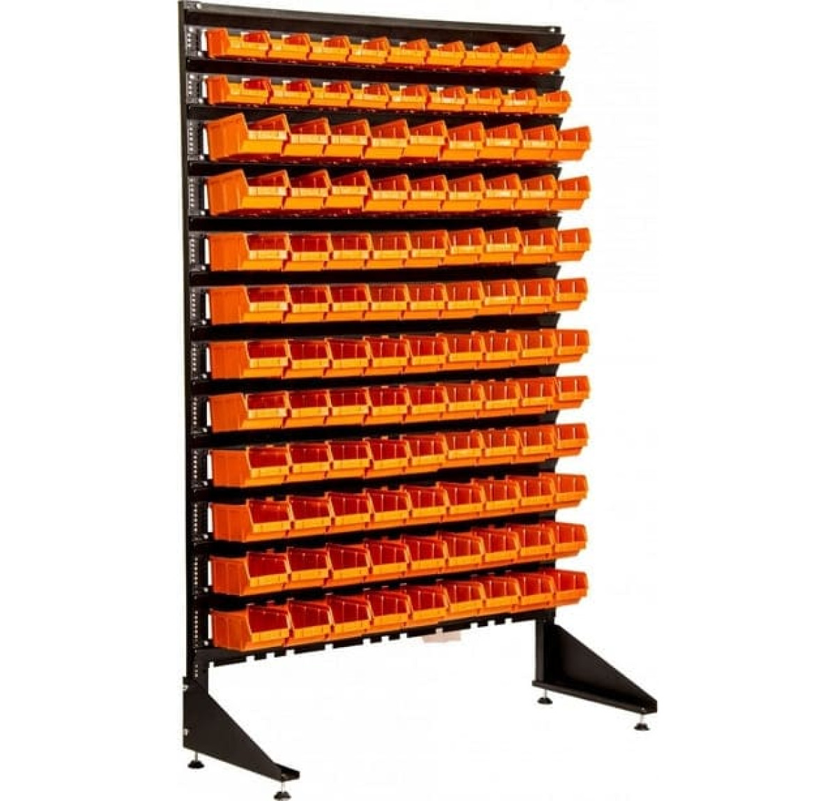 Стелаж з пластиковими боксами для металовиробів - 108 лотків