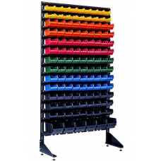 Стелаж із пластиковими ящиками для болтів - 123 лотки