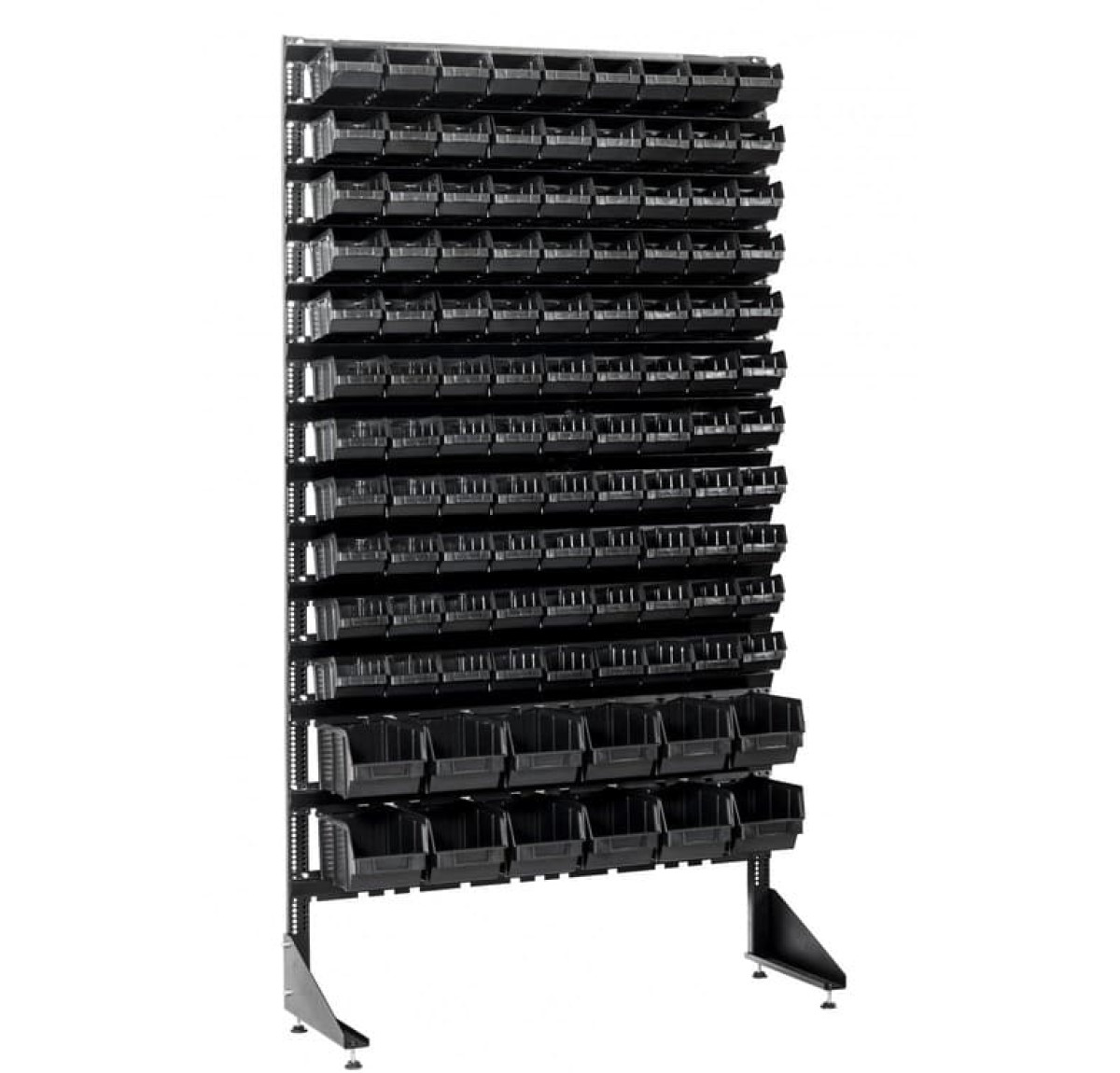 Стелаж для металовиробів на 111 чорних ящиків