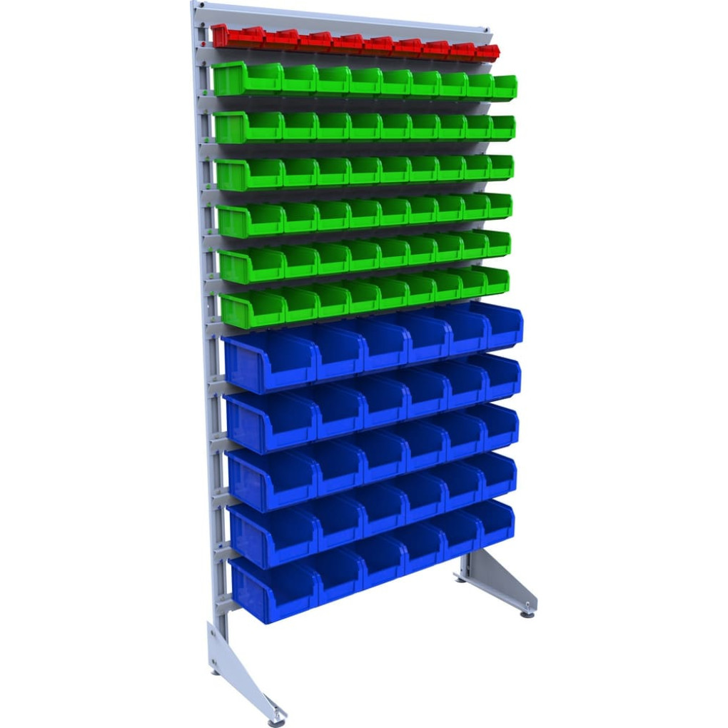 Складской стеллаж с ящиками для метизов - 93 пластиковых бокса