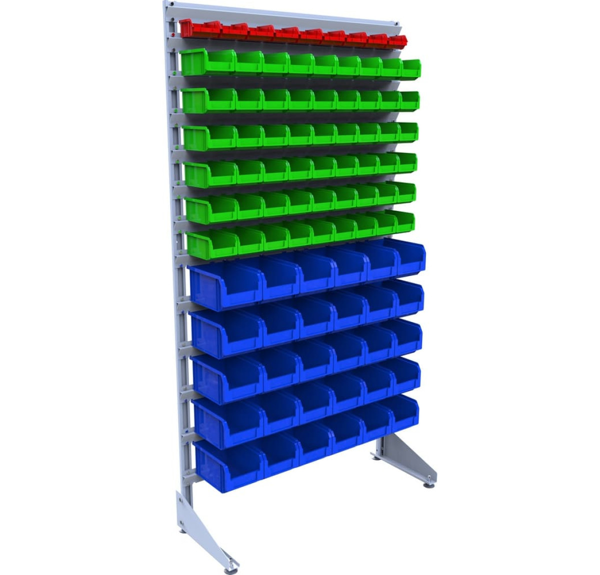 Складський стелаж з ящиками для металовиробів - 93 пластикові бокси