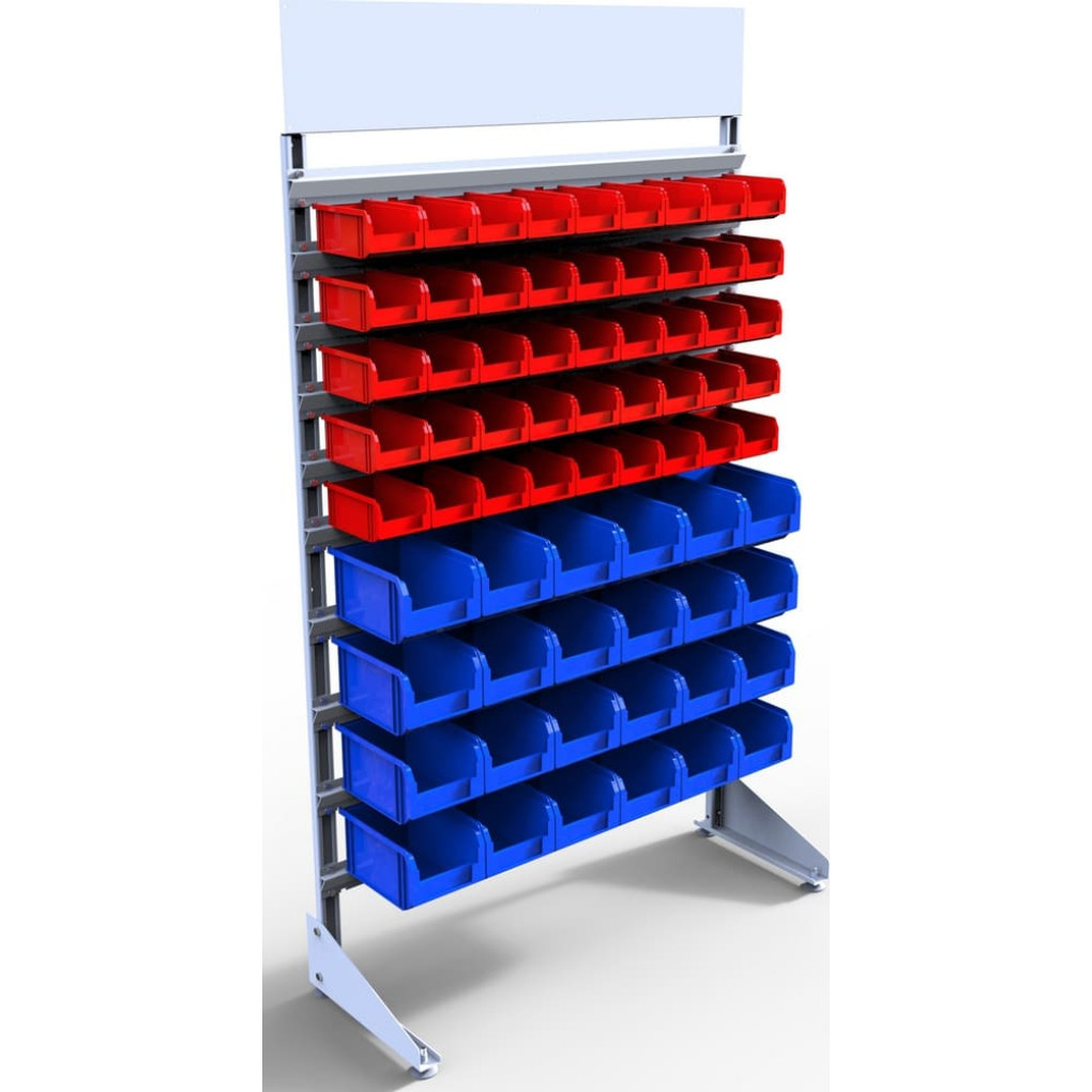 Металевий складський стелаж на 69 контейнерів пластикових