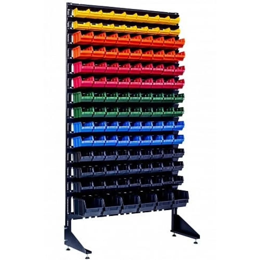 Стелаж з пластиковими ящиками для болтів - 123 лотки