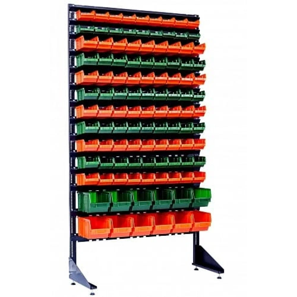 Стелаж металевий з пластиковими ящиками - 111 ящиків